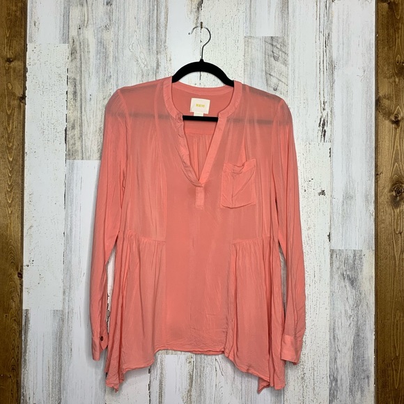 Maeve Tops - Maeve Anthropologie pink v-neck blouse long sleeve
